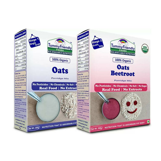TummyFriendly Foods Organic Oats and Organic Oats, Beetroot Porridge Mixes for 6 Months Old -  USA, Australia, Canada 