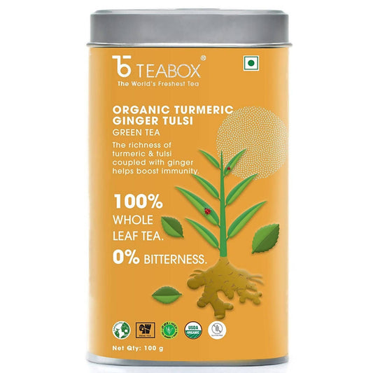 Teabox Organic Turmeric Ginger Tulsi Green Tea Loose Leaves
