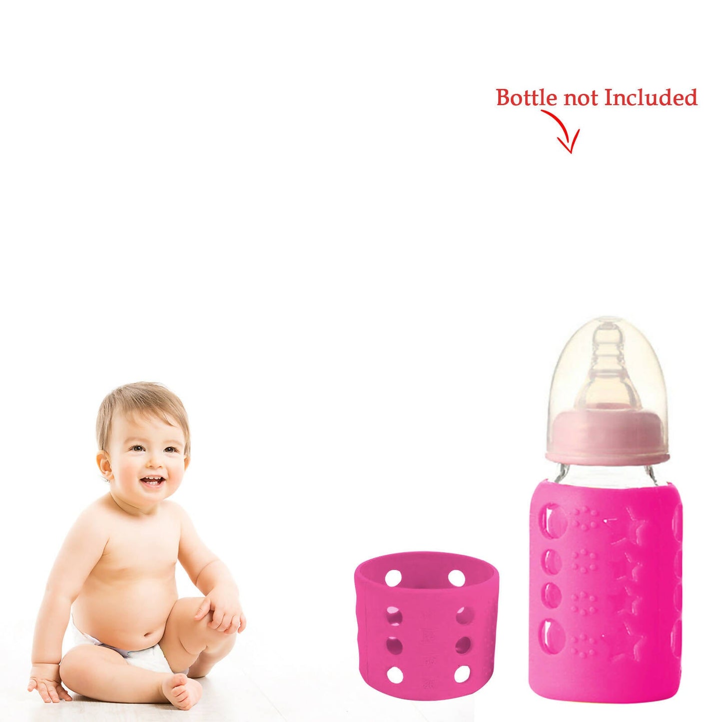 Safe-O-Kid Silicone Baby Feeding Bottle Cover Cum Sleeve for Insulated Protection Small 60mL- Pink -  USA, Australia, Canada 