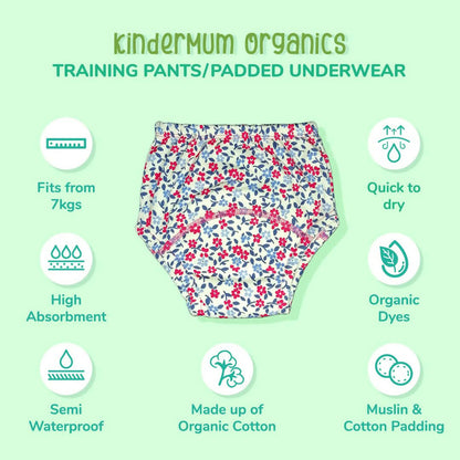 Kindermum Cotton Padded Pull Up Training Pants/Padded Underwear For Kids Flower Shower-Set of 2 pcs