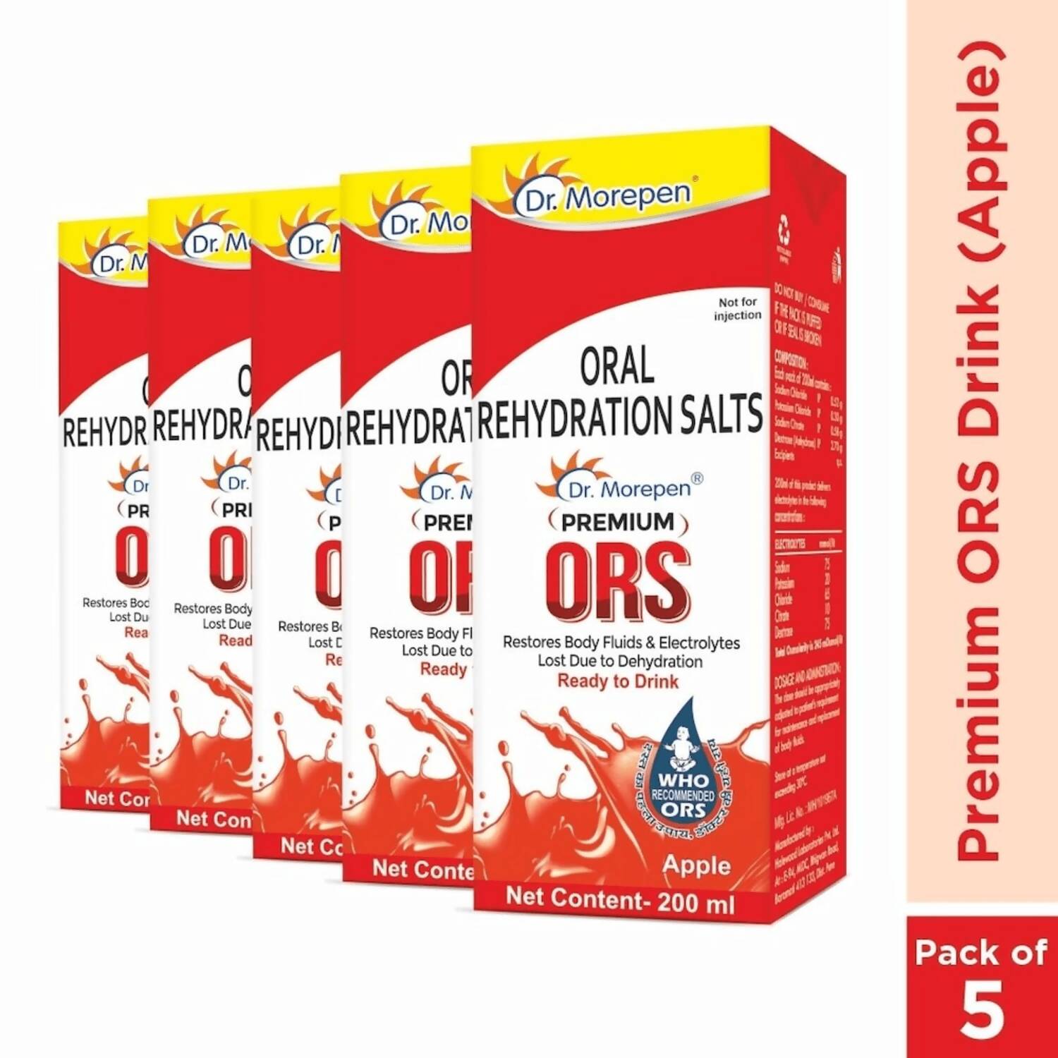 Dr. Morepen Premium ORS Drink With Electrolytes for Instant Hydration Apple Flavour - usa canada australia