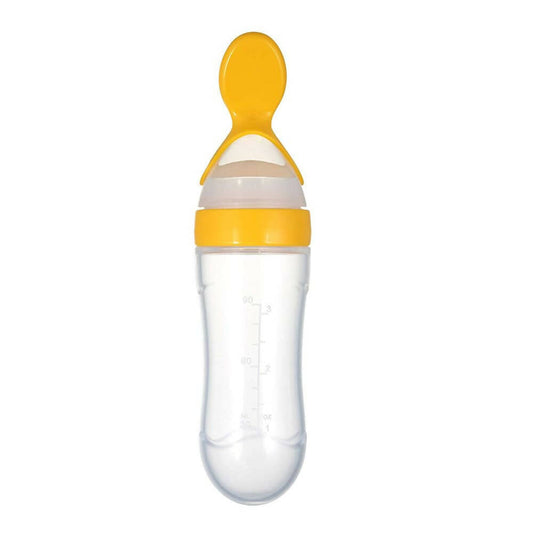 Safe-O-Kid Easy Squeezy Silicone Food Feeder Spoon (Soft Tip) Bottle- Yellow- 90mL -  USA, Australia, Canada 