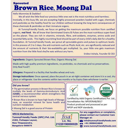 TummyFriendly Foods Organic Sprouted Brown Rice, Moong Dal Porridge Mix