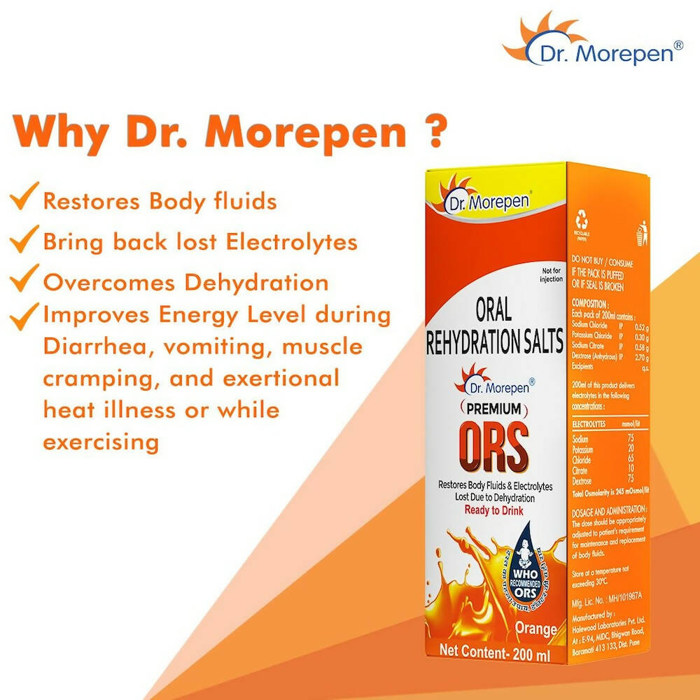 Dr. Morepen Premium ORS Drink With Electrolytes for Instant Hydration Orange Flavour