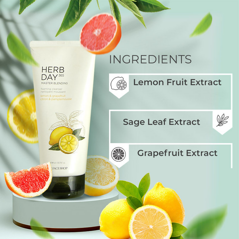 The Face Shop Herb Day 365 Master Blending Foaming Cleanser- Lemon & Grapefruit