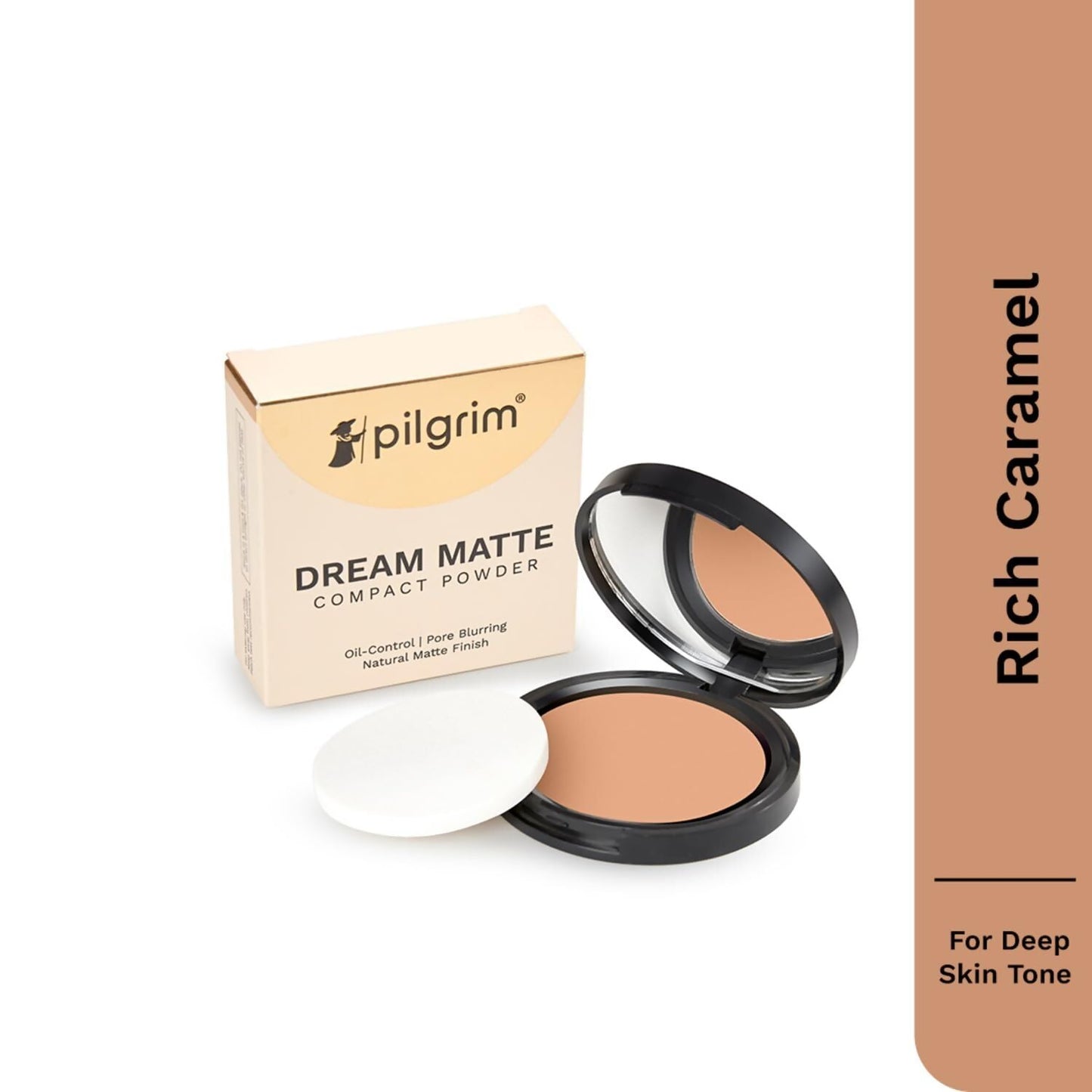 Pilgrim Rich Caramel Matte Finish Compact Powder Absorbs Oil, Conceals & Gives Radiant Skin