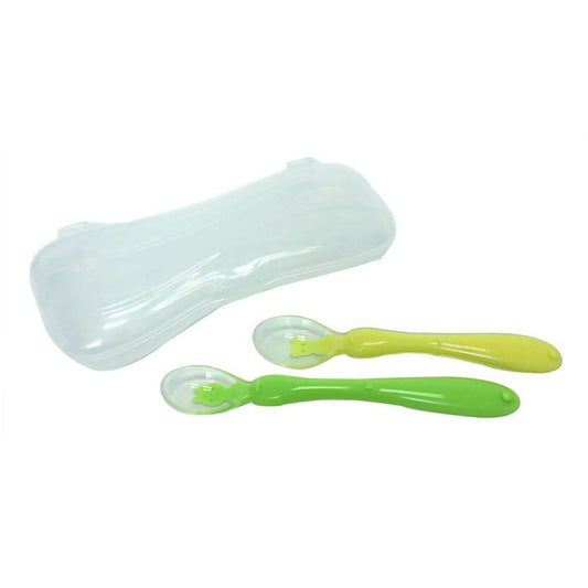 Safe-O-Kid Soft Silicone Tip Spoons Set Box (2 Spoons), Yellow & Green -  USA, Australia, Canada 