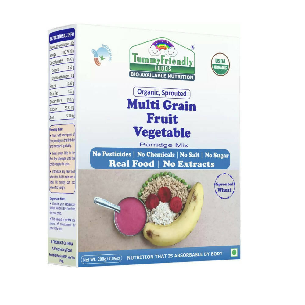 TummyFriendly Foods Organic Multi-Grain, and Sprouted Ragi, Oats, Red Lentil, Banana Porridge Mixes Combo