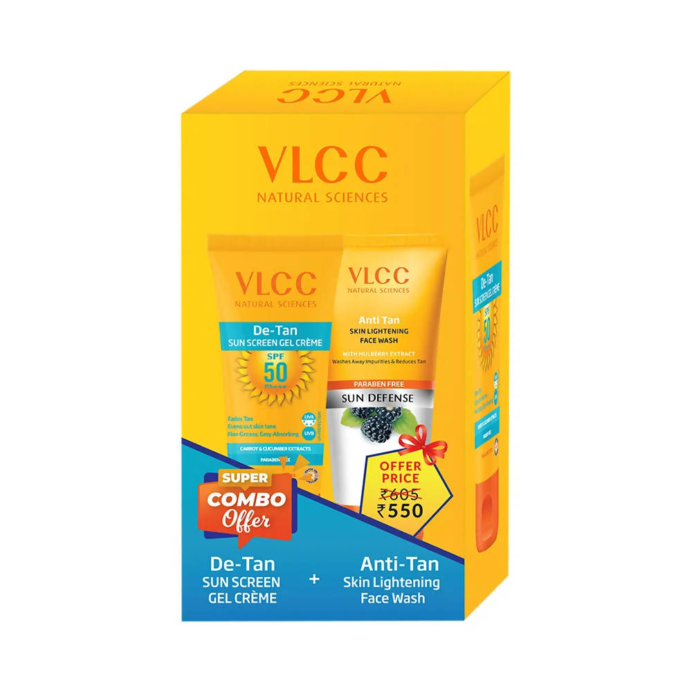 VLCC Anti Tan Face Wash & De Tan SPF 50 Sun Screen Gel Creme Combo - BUDEN