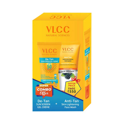VLCC Anti Tan Face Wash & De Tan SPF 50 Sun Screen Gel Creme Combo - BUDEN