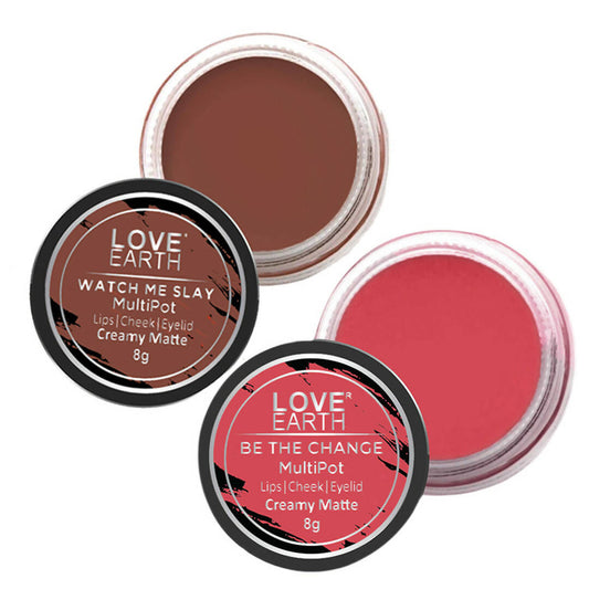 Love Earth Lip Tint & Cheek Tint Multipot Combo (Rose Pink & Caramel Brown) - BUDNE