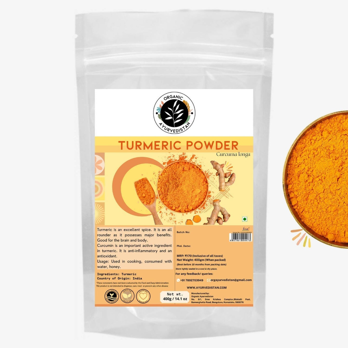 Organic Ayurve USA, Australia, Canada n Turmeric Powder - BUDEN