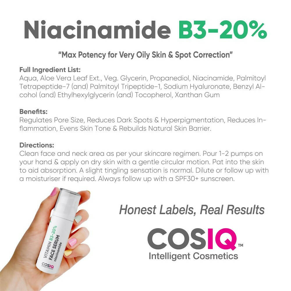 Cos-IQ Niacinamide Vitamin B3-20% Face Serum for Ultra Sensitive Skin