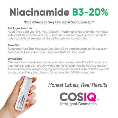 Cos-IQ Niacinamide Vitamin B3-20% Face Serum for Ultra Sensitive Skin