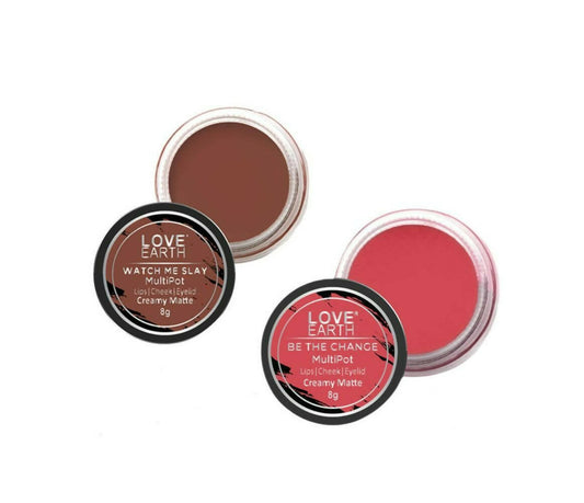 Love Earth Lip Tint & Cheek Tint Multipot Combo (Coral & Raspberry Pink) - BUDNE