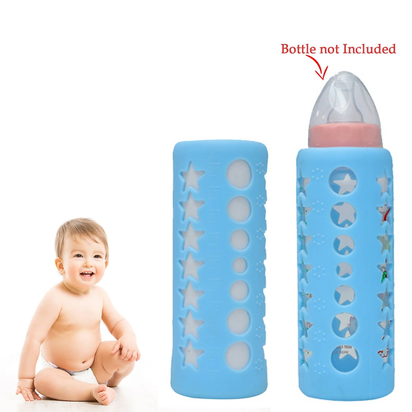 Safe-O-Kid Silicone Baby Feeding Bottle Cover Cum Sleeve for Insulated Protection 250mL- Blue
