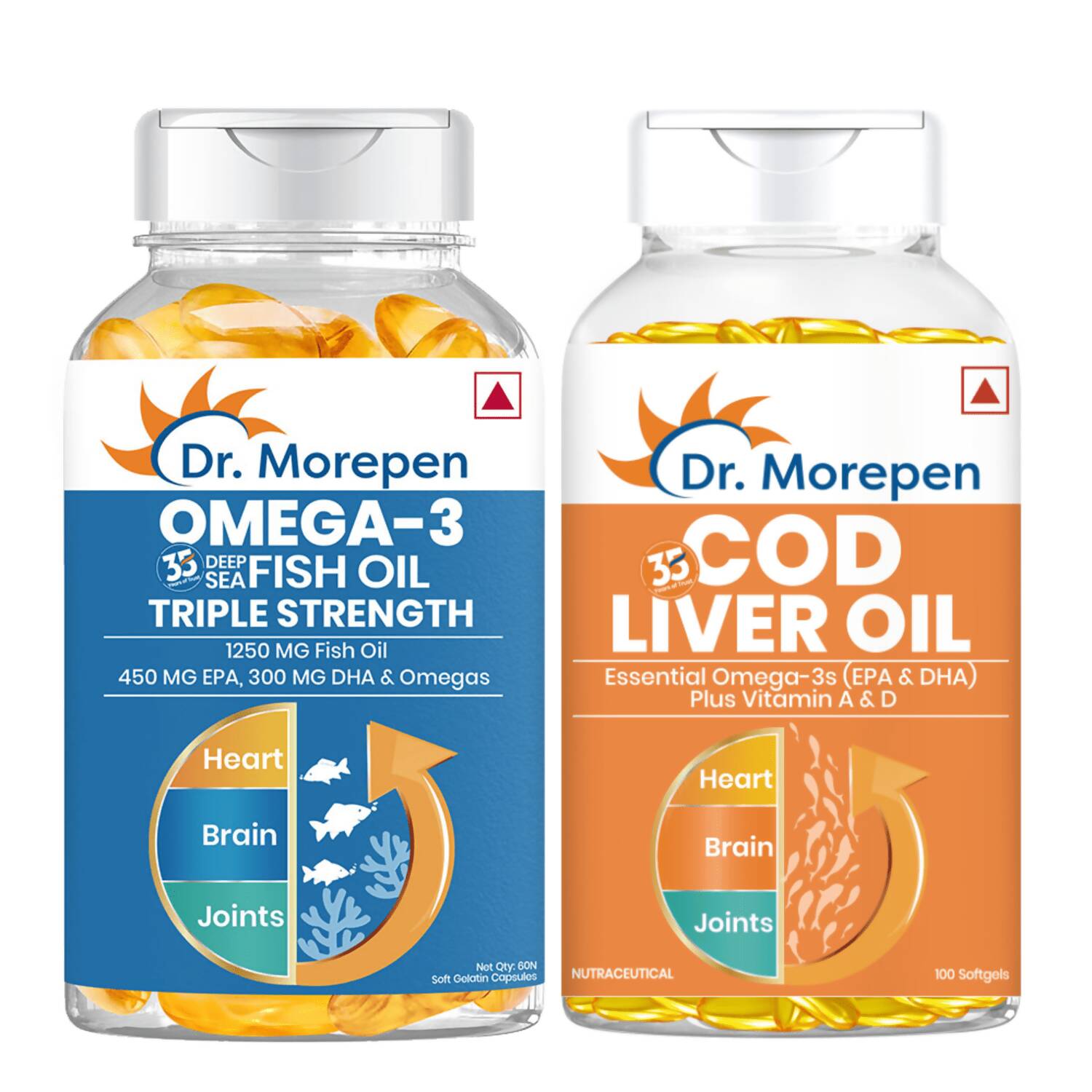 Dr. Morepen COD Liver Oil Softgels and Omega 3 Deep Sea Fish Oil Softgels Combo - usa canada australia
