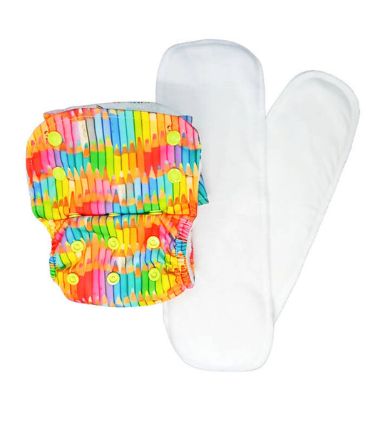 Kindermum Nano Aio Cloth Diaper With 2 Organic Cotton Inserts- Colourful Art For Kids -  USA, Australia, Canada 